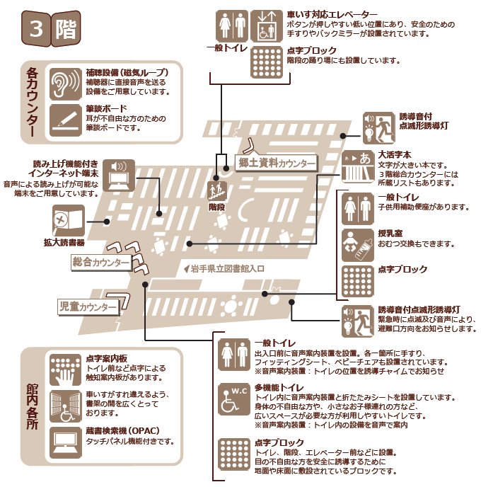 岩手県立図書館　ユニバーサルデザインマップ画像　3階